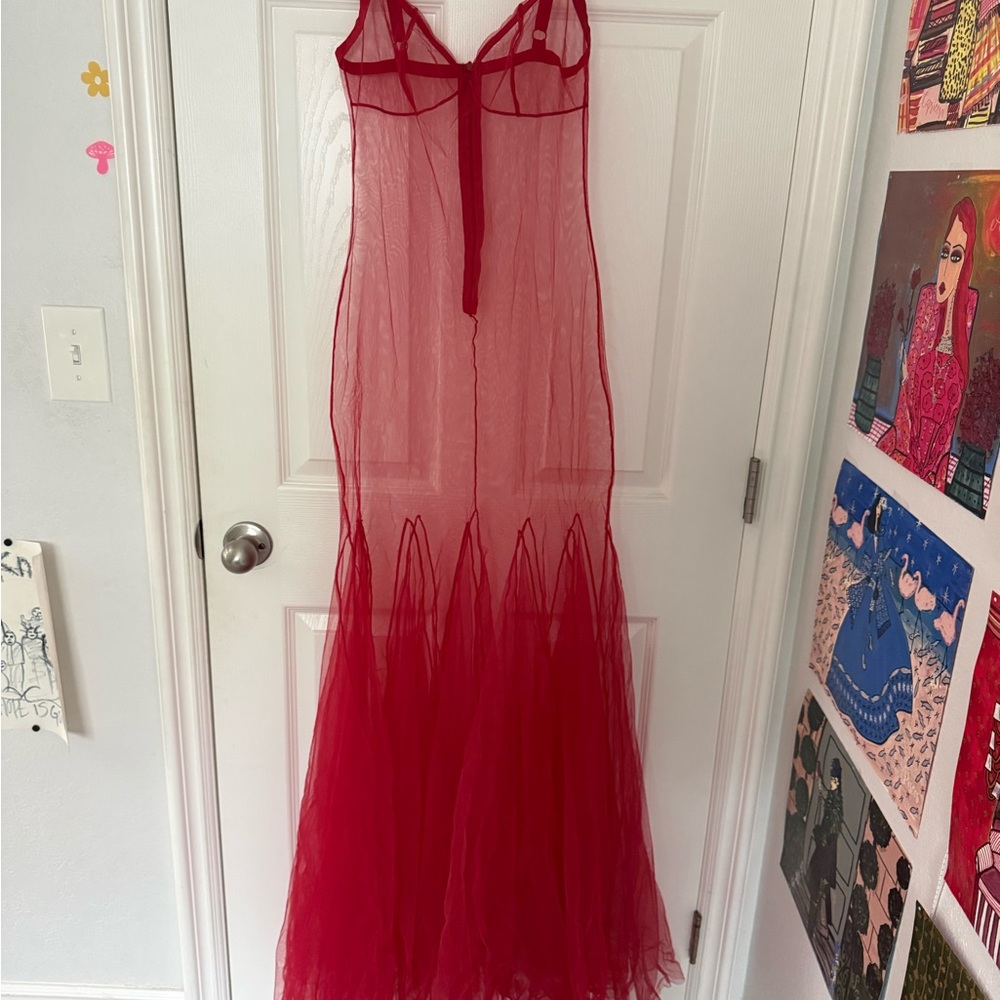 Sheer Red Maxi Dress with Tulle Skirt